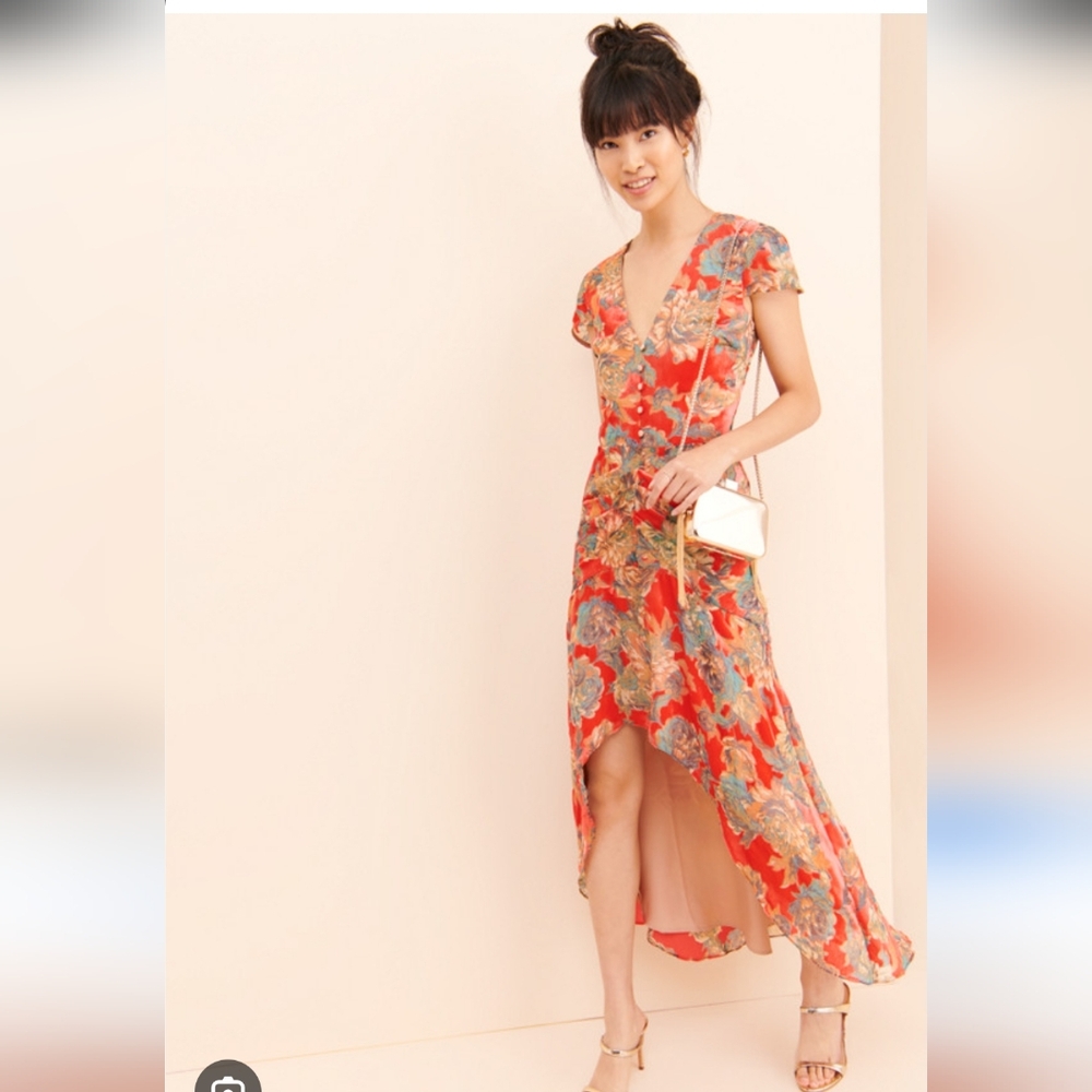 Harlyn Elegant Floral High-Low Dress - Red and Blue sz Medium